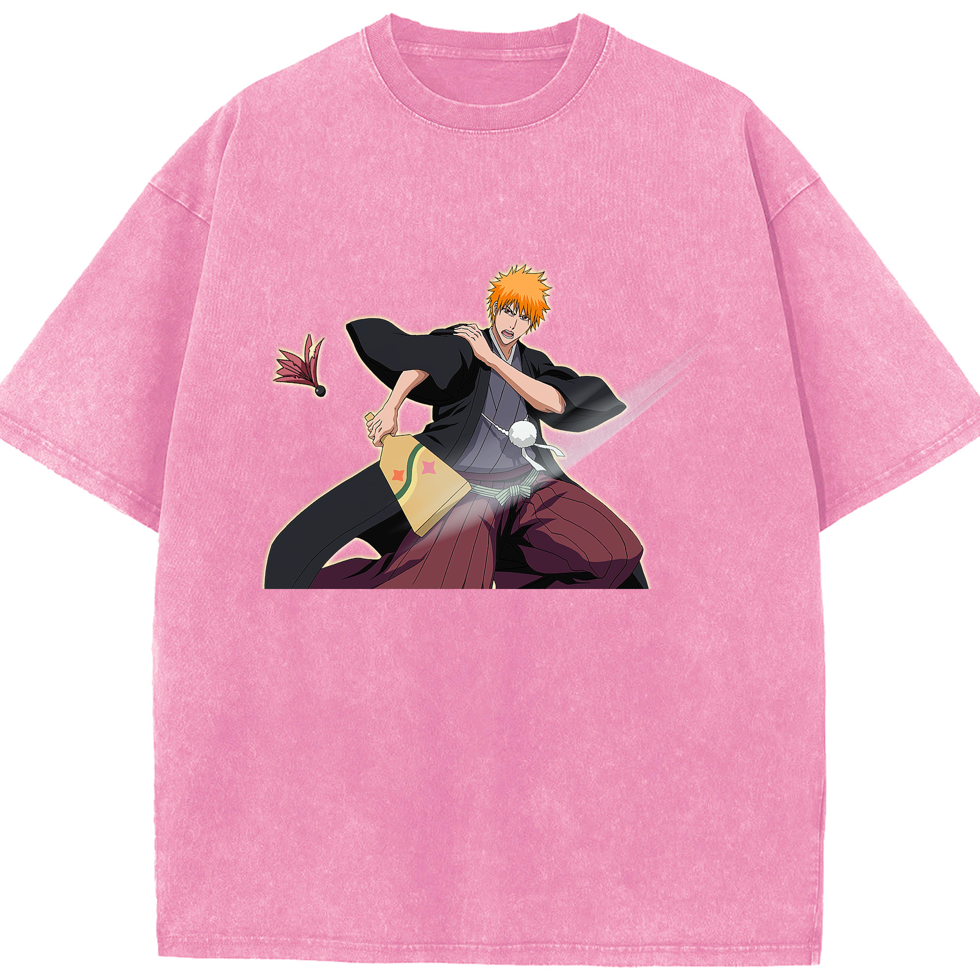 （画像用） ブリーチ 黒崎一護（くろさき いちご）BLEACH Kurosaki Ichigo 綿100% ヴィンテージ風 半袖Tシャツ（フロントプリント）